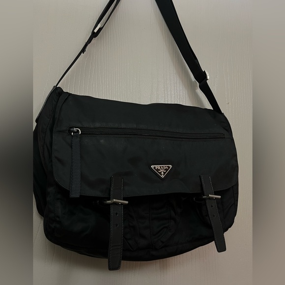 Prada Handbags - PRADA Black Tessuto Nylon Satchel w/ Leather Trim, Double Pocket Tote Bag